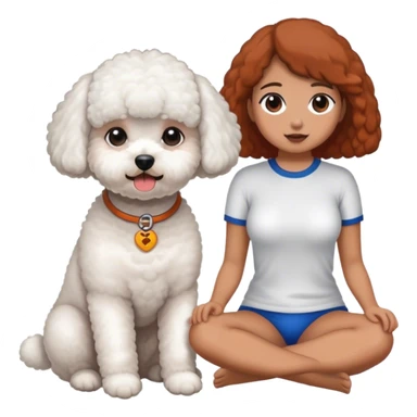 Bichon frise sitting next to a tanned girl sticker