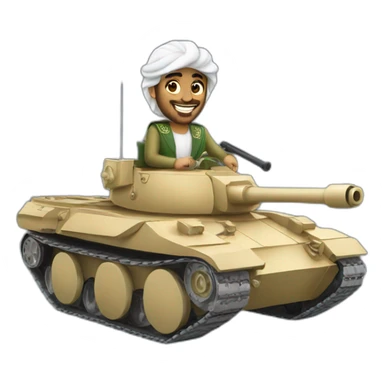 Prince from Saudi Arabia riding on a tank, smiling sticker