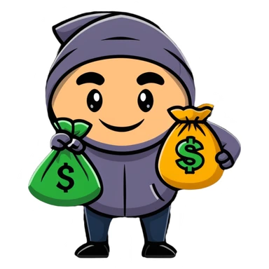 happy thief with a money bag and a big grin sticker