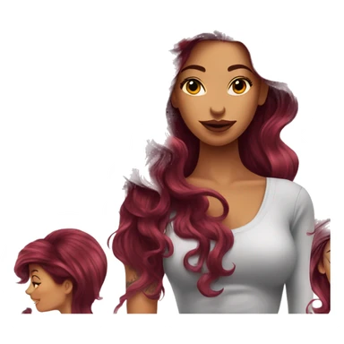 Beautiful tattooed  burgundy long haired woman blow drying her hair sticker