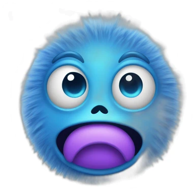 Cartoony blue fuzzy alien as  Face with Hand Over Mouth Emoji sticker