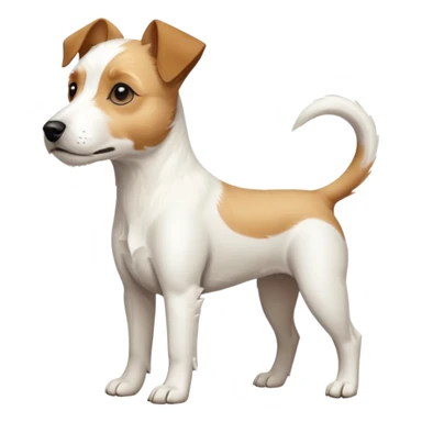 a full body facing front on of a buff white parson russell terrier looking dog the size of a kelpie with light brown long ears and a light brown patch on one eye and a large snout. the rest of the dog is completely white.  sticker
