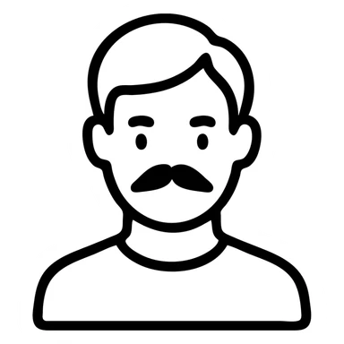 Asian man with black mustache and red hair, outlined icon style sticker