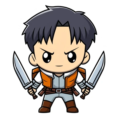 Levi Ackerman from Attack on Titan, with serious expression, wielding ODM gear sticker