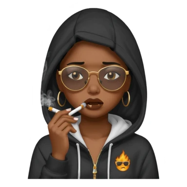 melanin girl crying and smoking with a hoodie on and shades  sticker