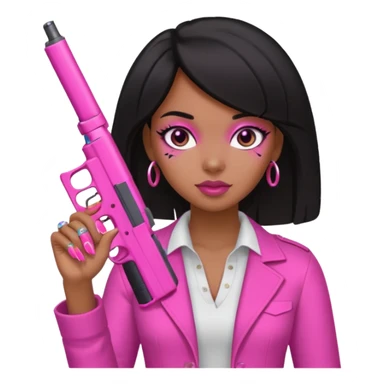 Black Girl hand pink nails holding pink gun with black eyes sticker