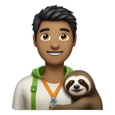 black hair irish software engineer with a sloth around the neck sticker