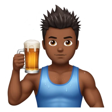 muscled guy in yoga pose, slightly dark skin, spiky dark hair, holding beer sticker