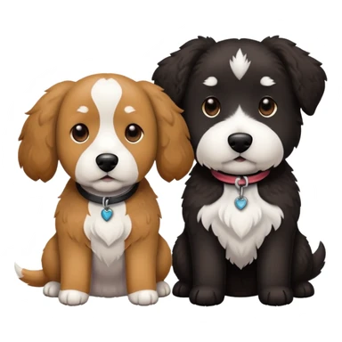 2 dogs: one light brown  doodle, one doodle all black with white eyebrows some white markings, no brown coloring. Both same size. sticker