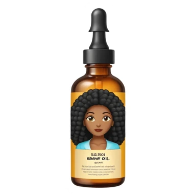Hair growth oil serum bottle. Label has a black woman with long afro hair. sticker