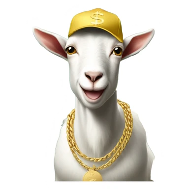 A Goat with gold chains and money and a cap  sticker