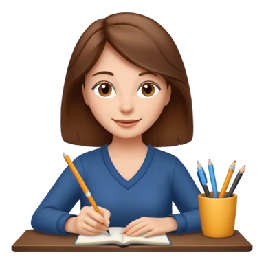 happy woman with brown hair writing a book sticker