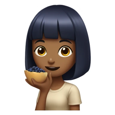 tan girl with short black bangs eating blueberries sticker