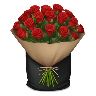 Bouquet of red roses in a black package sticker