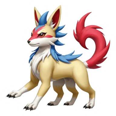 Colorful Skilled Adept Graceful Asian Painted WereGarurumon-Linoone-Meloetta-Renamon-Zangoose-fusion-hybrid-creature (full body) sticker