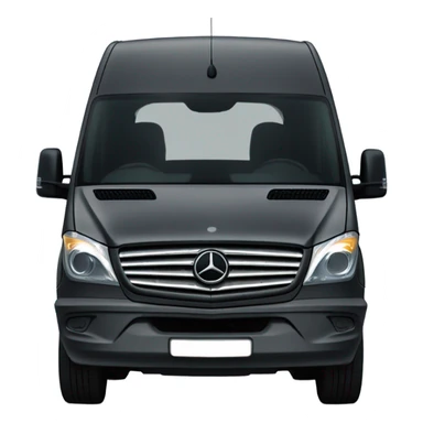 Dark grey Mercedes sprinter van with two round circle headlights that are yellow  sticker