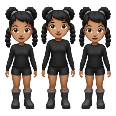 A brown skin thats slim and thick body with black hair into two pigtails and wears all black outfit with gray furry boots  sticker