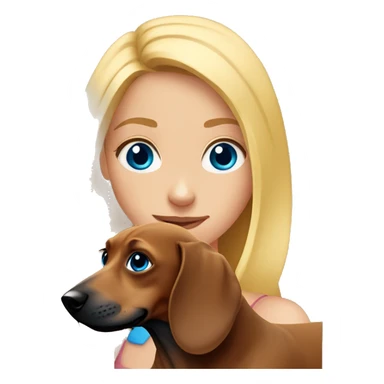 blonde girl with blue eyes with a brown dachshund sticker