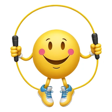 smiley face character jumping rope, energetic pose sticker