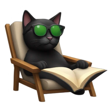 Black cat with sunglasses in lounge chair reading a book  sticker
