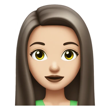 Brunette bombshell girl with long straight hair, pale skin, big pink lips, small chin and green eyes sticker