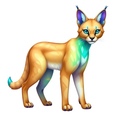 An iridescent transparent luminescent colorful fantasy-lynx-caracal-serval-fakemon-creature-hybrid sticker