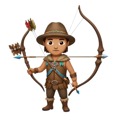 The classic middle-aged hunter with a bow and arrow on his back, dressed in brown with decorations made of feathers or bone teeth sticker