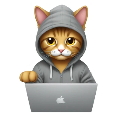 cat is a graphic designer in a hoodie and headphones, working at a computer in photoshop sticker