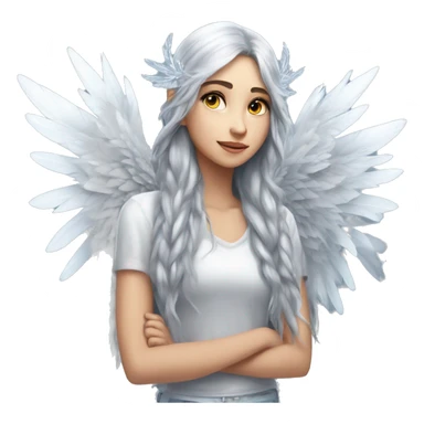 big wings, silver, feather, icy ,snowflake, Beautiful, fairy, long hair sticker