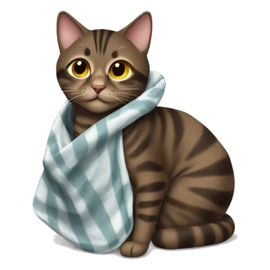 dark brown tabby cat wrapped in blanket sticker