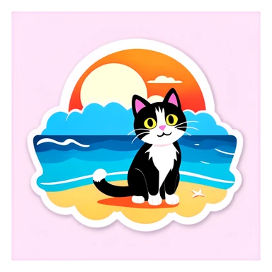 cat at the beach  sticker
