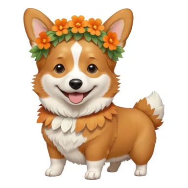 Corgi dog wearing a flower crown full body sticker