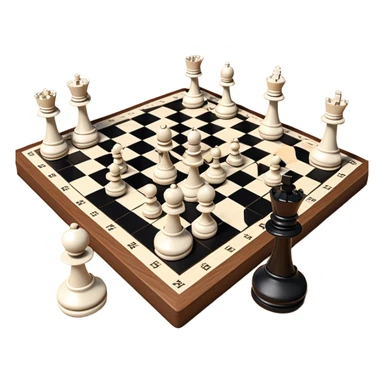A chessboard with a few strategically placed pieces, including a king, queen, and pawns. The scene highlights the classic black and white squares of the board, emphasizing strategy and thoughtfulness in the game of chess. sticker