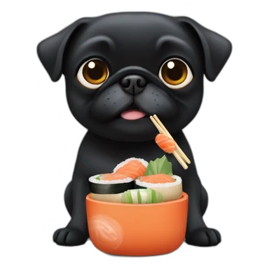 Black pug eating sushis sticker