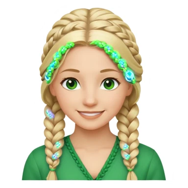 woman, long blond hair,green eyes, smiling, braid to the side sticker