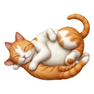 ginger and white small cat eyes closed lying down upside down with paws stretched out in different directions sticker