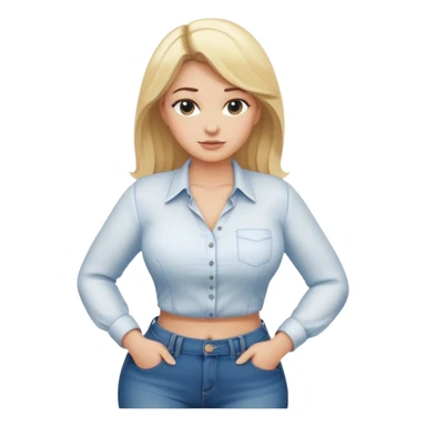 blonde woman with a voluptuous figure, bending forward, fully clothed, safe for work sticker