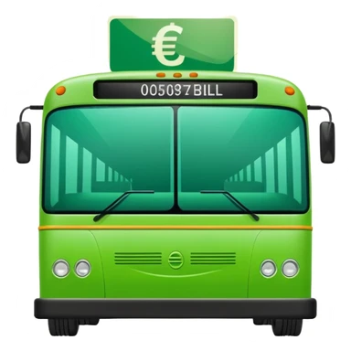 green electric bus with big green euro bill showing 0 sticker
