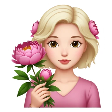Beautiful girl holding peony flowers sticker