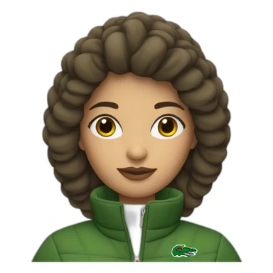 latina woman using Lacoste puffer jacket sticker