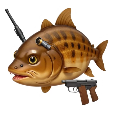 catfish eating a fish with a gun sticker