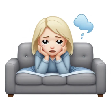sad girl crying on the cozy grey couch  sticker