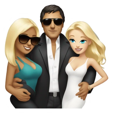 Tony Montana sunglasses smirking with 2 beautiful blondes hugging him sticker