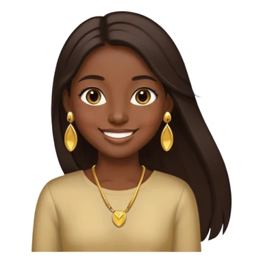 Girl showing happiness, dark skin tone, long straight dark brown hair, gold earrings sticker