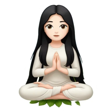 crea un chica blanca con cabello negro largo bonita de ojos marrones vestida de blanco conectando con la naturaleza rodeada de flores meditando  sticker
