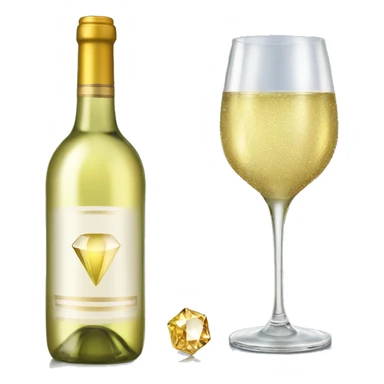 Realistic sparkling diamond glam bottle of white Wine and matching long stem wine glass. sticker