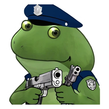 holding a gun, wearing a cop outfit sticker