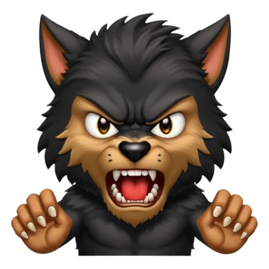 Create an emoji of Werewolf half bodied till waist sharp nails angry face black sticker