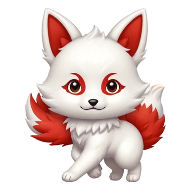 Running jumping white with red marks Chibi baby cute kitsune   sticker