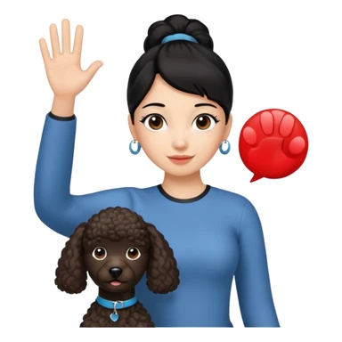 Ponytail black hair girl with brown Poodle say goodbye  sticker